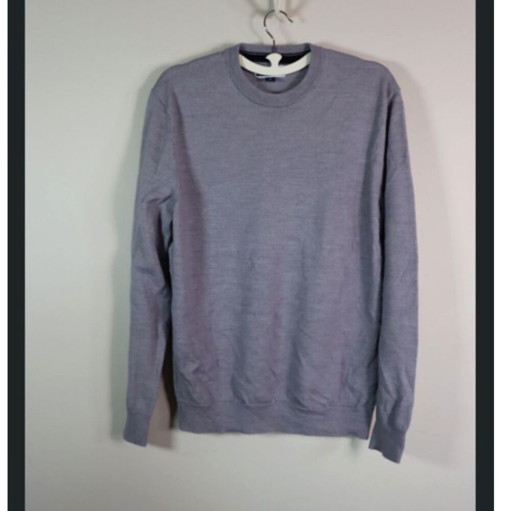 Club Room Men's Medium Gray Light Blue Merino Wool Blend Sweater